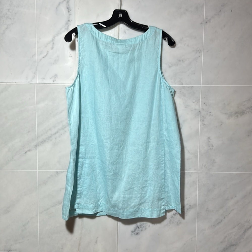 Pure Jill 100% Linen Tunic Top Sleeveless Pockets Lagenlook Aqua Blue size M - Picture 3 of 14